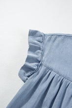 Load image into Gallery viewer, Denim Dress | Blue Ruffle Short Sleeve Tiered A-line Dress
