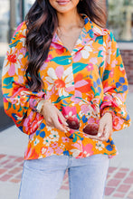 Load image into Gallery viewer, Carrot Floral Print Buttons Front Bubble Sleeve Shirt | Tops/Blouses &amp; Shirts
