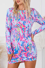 Load image into Gallery viewer, Mini Dress | Sky Blue Floral Print Long Sleeve
