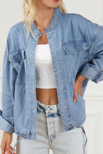 Load image into Gallery viewer, Drawstring Snap Down Denim Jacket with Chest Pockets
