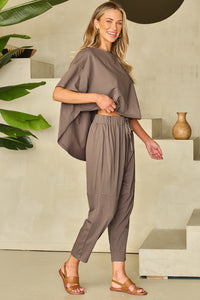 Crop Pants Set | Taupe High Low Boxy Fit Tee and Pants