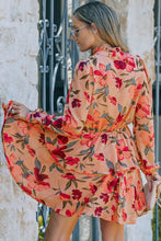 Load image into Gallery viewer, Fiery Red Frilled Collar Long Sleeve Floral Dress with Ruffle | Dresses/Floral Dresses
