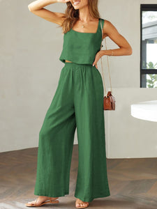 Womens Pants Set-Square Neck Top and Wide Leg Pants Set | pants set