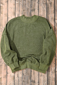 Pullover Sweatshirt | Green Drop Shoulder Crew Neck