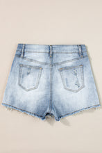 Load image into Gallery viewer, Light Blue Vintage Washed Raw Edge Jean Shorts | Bottoms/Denim Shorts
