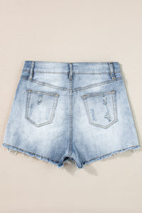 Light Blue Vintage Washed Raw Edge Jean Shorts | Bottoms/Denim Shorts