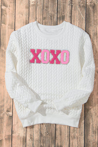 Pullover Sweatshirt | White XOXO Glitter Chenille Cable Knit