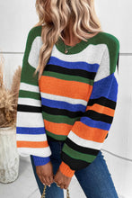 Load image into Gallery viewer, Multicolour Striped Knit Drop Shoulder Puff Sleeve Sweater | Tops/Sweaters &amp; Cardigans
