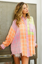 Load image into Gallery viewer, Color Block Top | Plaid Color Block Raw Hem Shirt
