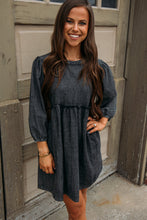 Load image into Gallery viewer, Denim Dress | Black Balloon Sleeve High Waist Dress
