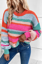 Load image into Gallery viewer, Multicolor Striped Knit Drop Shoulder Puff Sleeve Sweater | Tops/Sweaters &amp; Cardigans
