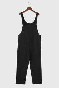 Black Overalls | Pocketed Wide Strap Overalls