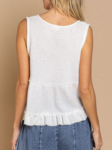 Womens Tank Top-Waffle-Knit Frill V-Neck Tank | Cami Top