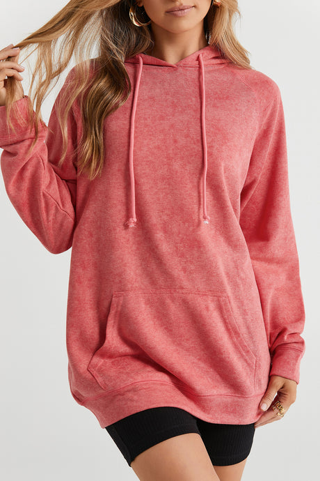 Mineral Wash Kangaroo Pocket Drawstring Pullover Hoodie | Tops/Sweatshirts & Hoodies