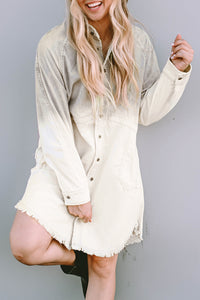 Denim Dress | Gray Gradient Button Up Raw Hem Denim Dress