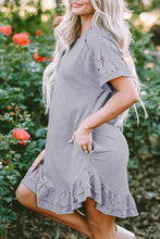 Load image into Gallery viewer, Light Grey Lace Floral Patchwork Ruffled T-shirt Dress | Dresses/T Shirt Dresses
