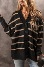 Load image into Gallery viewer, Striped Button Up Dropped Shoulder Cardigan
