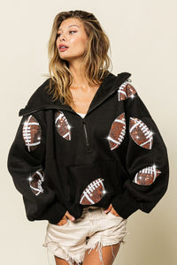 Football Hoodie | Sequin Football Half Zip Hoodie