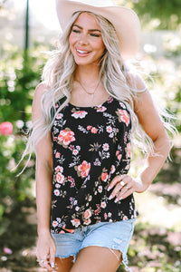 Black Floral Spaghetti Straps Strappy Back Tank Top | Tops/Tank Tops