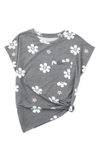 Load image into Gallery viewer, Gray Floral Cap Sleeve T-Shirt with Pocket | Tops/Tops &amp; Tees
