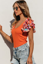 Load image into Gallery viewer, Orange Ribbed Knit Tiered Ruffled Sleeve Bodysuit | Tops/Bodysuits
