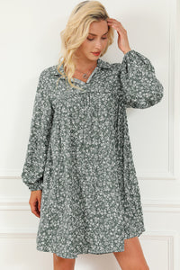 Green Floral Print Collared Puff Sleeve Babydoll Dress | Dresses/Floral Dresses