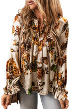 Load image into Gallery viewer, Floral Blouse | Apricot Split Neck Flounce Sleeve Top
