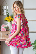 Load image into Gallery viewer, Ruffle Sleeve Tops | Floral Pink Tiered Blouse
