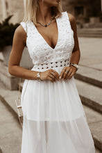 Load image into Gallery viewer, White Lace Maxi Dress | Slit Lace Detail V-Neck Dress
