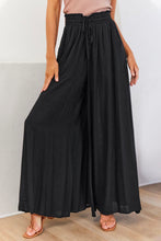 Load image into Gallery viewer, Black Drawstring Smocked High Waist Wide Leg Pants | Bottoms/Pants &amp; Culotte
