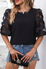 Load image into Gallery viewer, Half Sleeve Blouse | Black Contrast Applique Mesh Top
