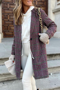 Pink Plaid Lapel Collar One Button Midi Coat | Outerwear/Coats