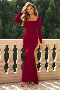 Formal Gown | Square Neck Long Sleeve Dress