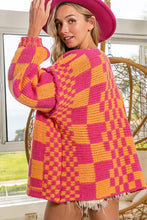 Load image into Gallery viewer, Multicolor Open Front Mixed Checkered Pattern Knit Cardigan | Tops/Sweaters &amp; Cardigans
