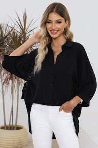 Black 3/4 Puff Sleeve Oversize Shirt | Tops/Blouses & Shirts