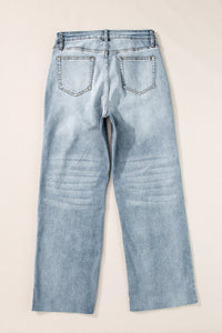 Light Blue Acid Wash Raw Edge Straight Jeans | Bottoms/Jeans