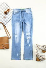 Load image into Gallery viewer, Sky Blue Side Splits Ripped Straight Leg High Waist Jeans | Bottoms/Jeans
