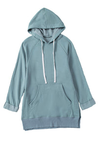 Blue Kangaroo Pocket Oversized Hoodie with Slits | Tops/Sweatshirts & Hoodies