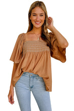 Load image into Gallery viewer, Brown Square Neck Wide Sleeves Flowy Top | Tops/Blouses &amp; Shirts
