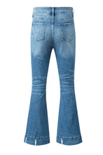 Load image into Gallery viewer, Sky Blue Slight Distressed Medium Wash Flare Jeans | Bottoms/Jeans
