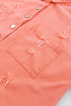 Load image into Gallery viewer, Orange Distressed Fringe Trim Denim Jacket | Outerwear/Denim jackets
