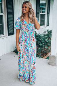 Green Wrap V Neck Floral Maxi Dress | Dresses/Floral Dresses