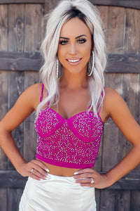 Rose Rhinestone Double Spaghetti Strap Crop Top | Tops/Crop Tops