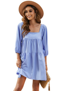 Sky Blue Square Neck Half Sleeve High Low Mini Dress | Dresses/Mini Dresses