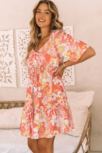 Load image into Gallery viewer, Orange Wide Flutter Sleeve Floral Dress | Dresses/Floral Dresses
