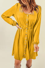 Load image into Gallery viewer, Yellow Button Up High Waist Long Sleeve Dress | Dresses/Midi Dresses
