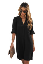 Load image into Gallery viewer, Black Ruffled Sleeve Shift Dress | Dresses/Mini Dresses
