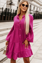 Load image into Gallery viewer, Rose Crinkled Tiered Split Neck Shirt Dress | Dresses/Mini Dresses
