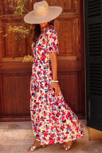 Load image into Gallery viewer, White Floral Print Short Sleeve Buttoned Split Maxi Dress | Dresses/Floral Dresses
