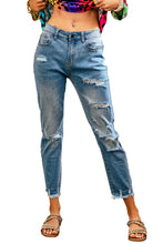 Load image into Gallery viewer, Light Blue Distressed Boyfriend Denim Pants
